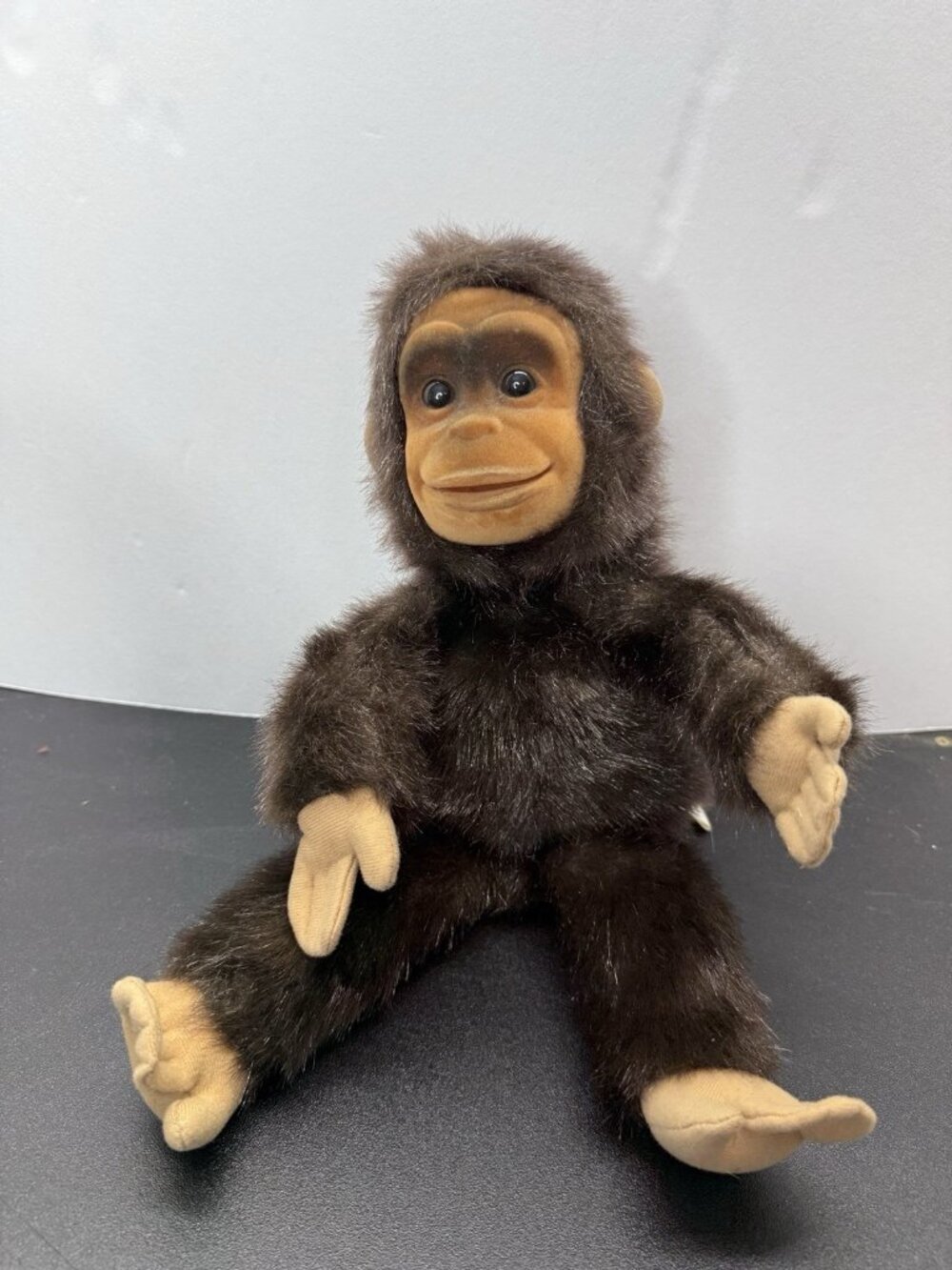 Vintage Hosung Monkey Chimp Plush Hand Puppet Stuffed Brown Flocked Face 1994